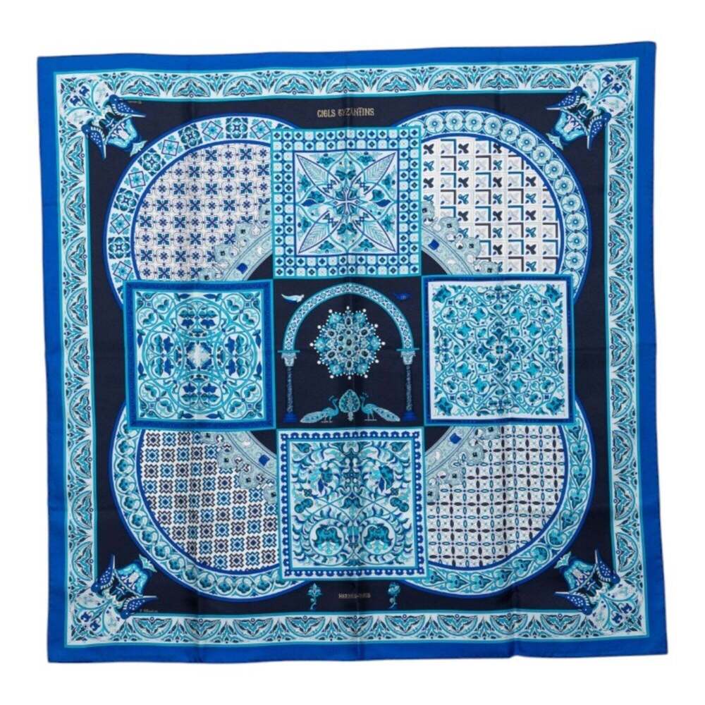 HERMES Blue Silk Scarf - Picture 1 of 9